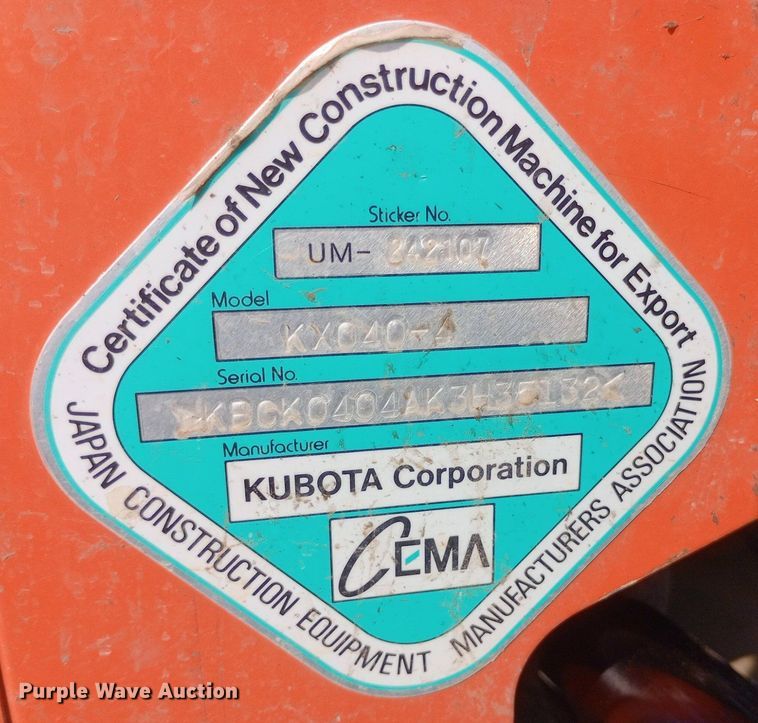 image for item NY9370 2019 Kubota KX040-4 mini excavator