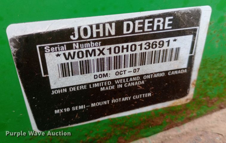 image for item NY9393 2007 John Deere MX10 rotary mower