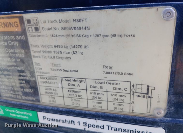 image for item NY9403 2015 Hyster H80FT forklift