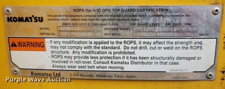 image for item OD9619 2017 Komatsu PC138USLC-11 excavator