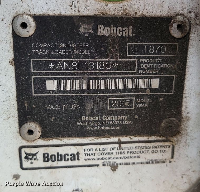 image for item OD9620 2015 Bobcat T870 tracked skid steer loader