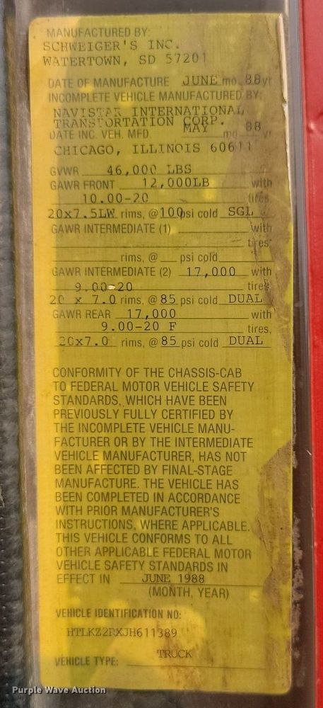 image for item OD9631 1988 International F1954 dump truck