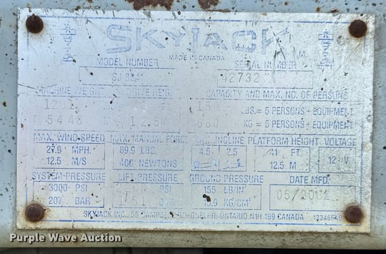 image for item OF9862 2002 SkyJack SJ8841 scissor lift