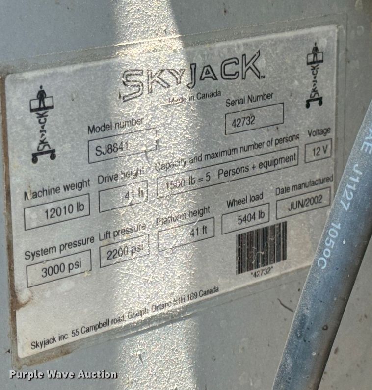 image for item OF9862 2002 SkyJack SJ8841 scissor lift