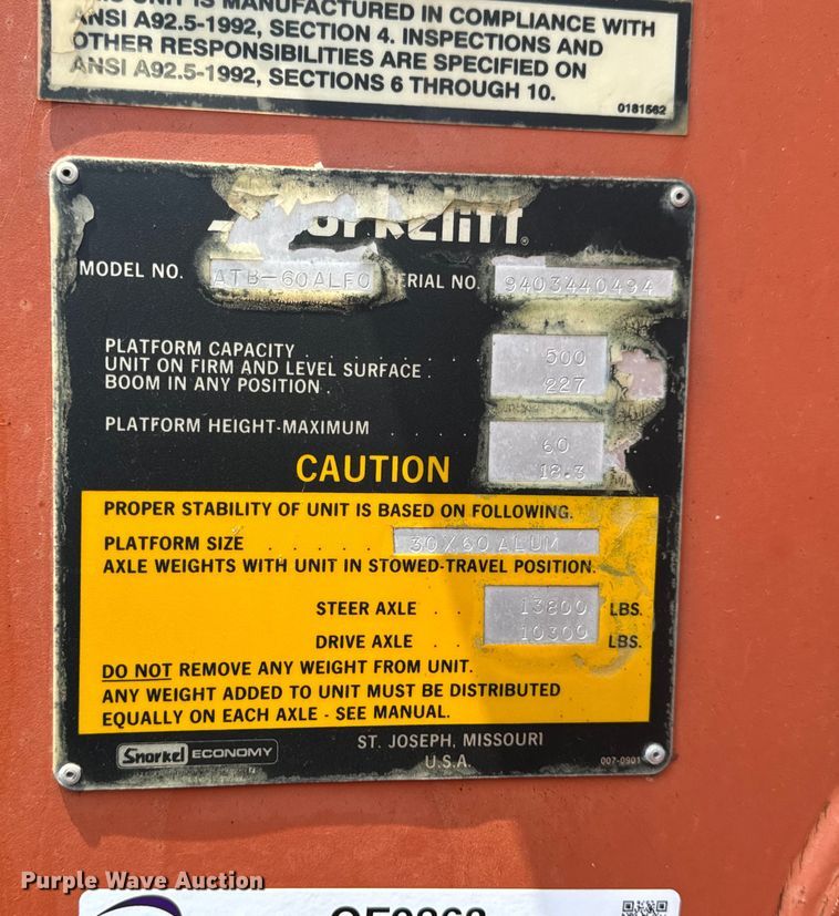 image for item OF9863 1994 Snorkelift ATB60 boom lift