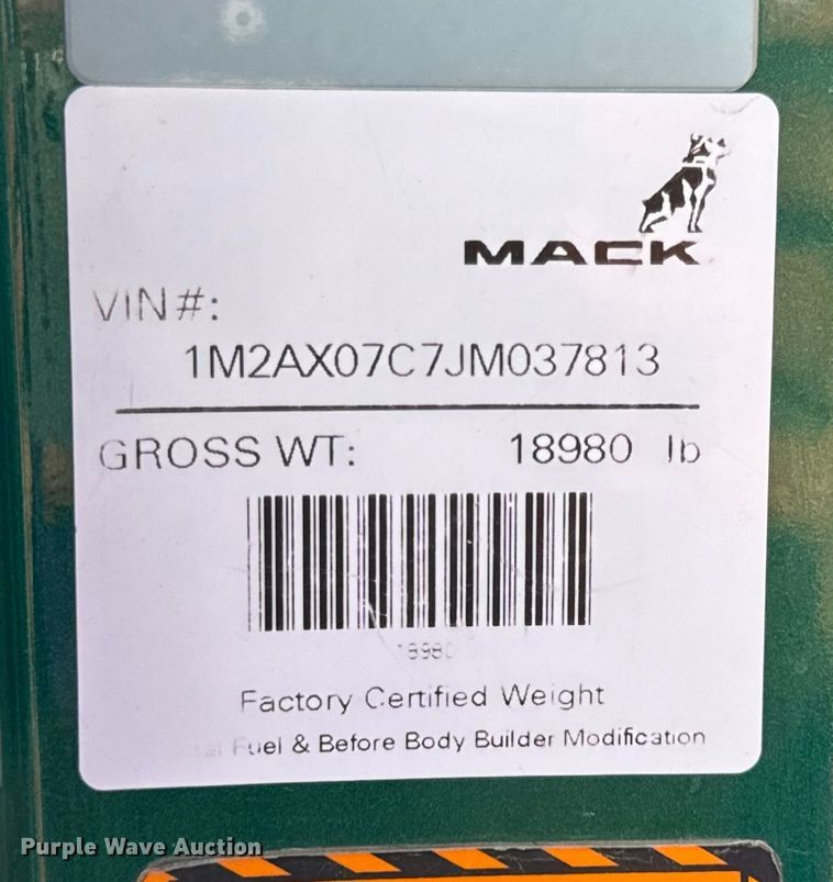 image for item OF9880 2018 Mack GU713 dump truck