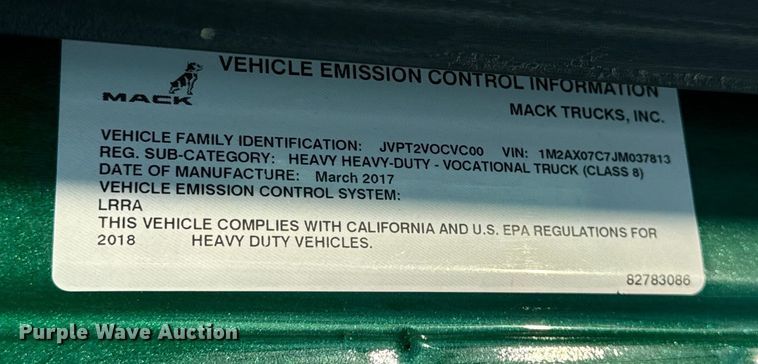 image for item OF9880 2018 Mack GU713 dump truck