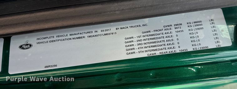 image for item OF9880 2018 Mack GU713 dump truck