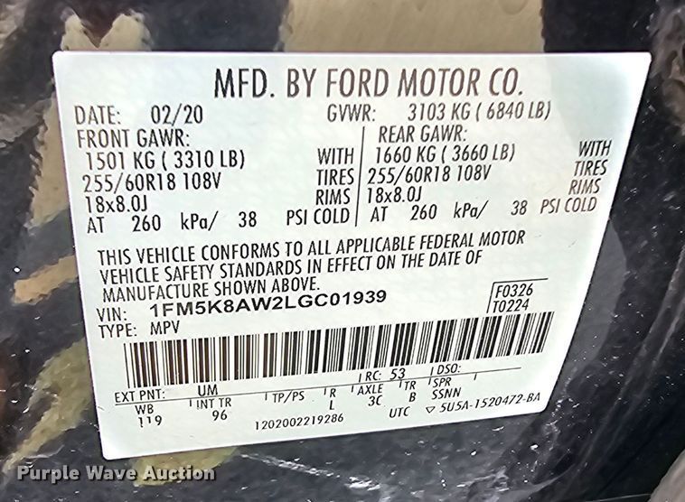 image for item DQ4489 2020 Ford Explorer Police Interceptor  SUV