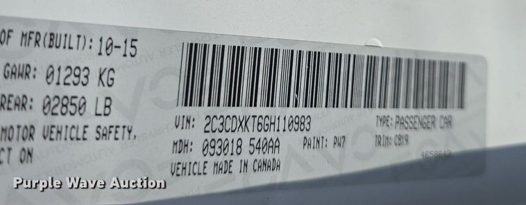 image for item DQ4521 2016 Dodge  Charger Police 