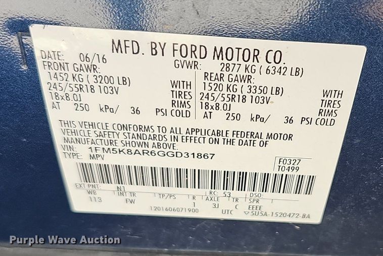 image for item DQ4534 2016 Ford Explorer Police Interceptor  SUV