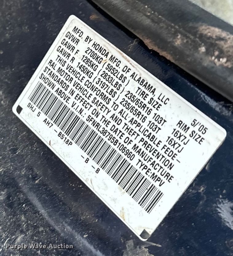 image for item DQ6912 2005 Honda Odyssey van