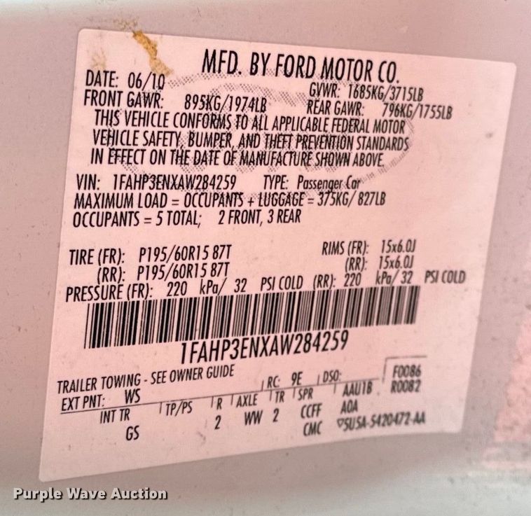 image for item DQ6915 2010 Ford Focus 