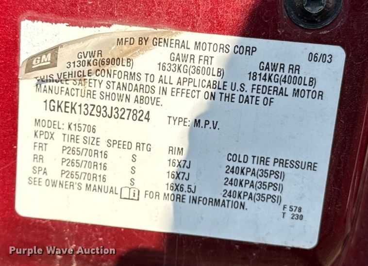 image for item DQ6916 2003 GMC Yukon SUV