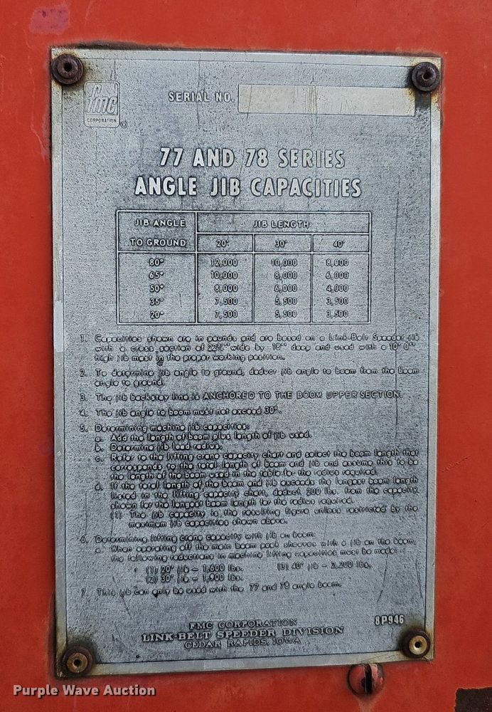 image for item DS4651 1982 FMC Link-Belt HC-78B crane