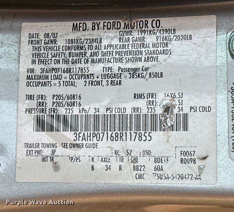 image for item EG0490 2008 Ford Fusion 