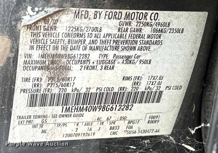 image for item EG0495 2008 Mercury Sable 