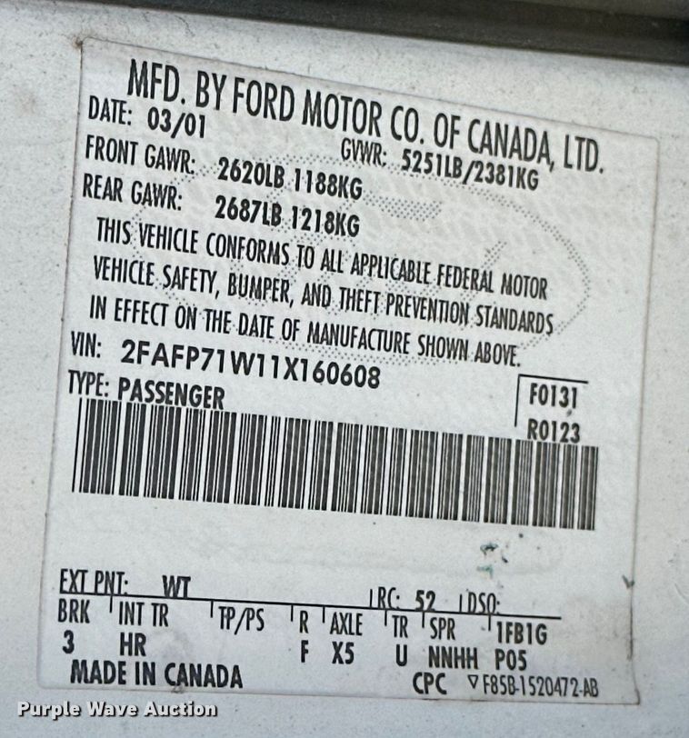 image for item EG0496 2001 Ford Crown Victoria Police Interceptor Police Interceptor Sedan