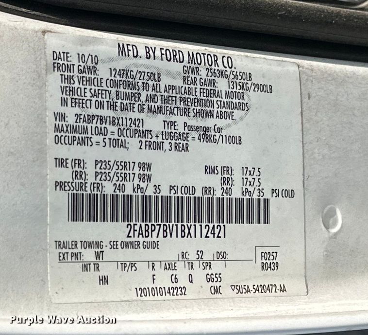 image for item EG0499 2011 Ford Crown Victoria Police Interceptor 