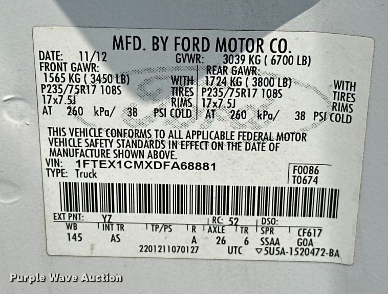 image for item EG0504 2013 Ford F150 SuperCab pickup truck