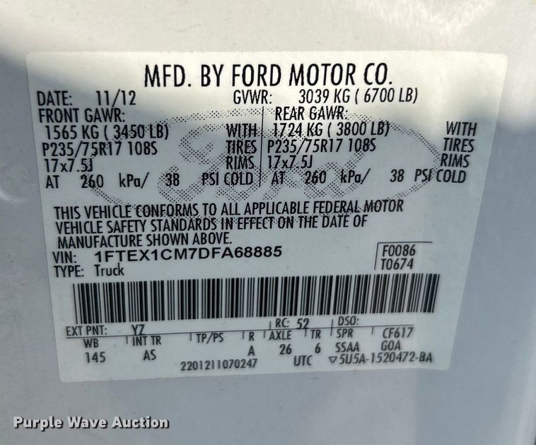 image for item EG0510 2013 Ford F150 SuperCab pickup truck