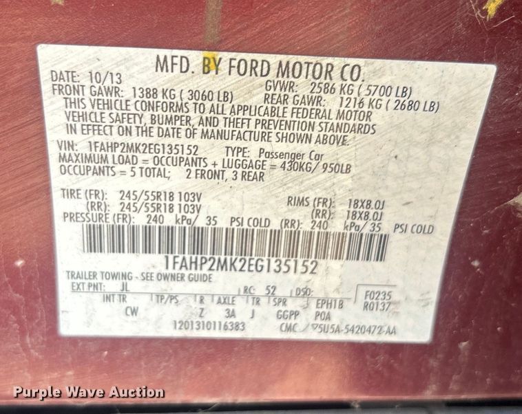 image for item EG0511 2014 Ford Taurus Police Interceptor 