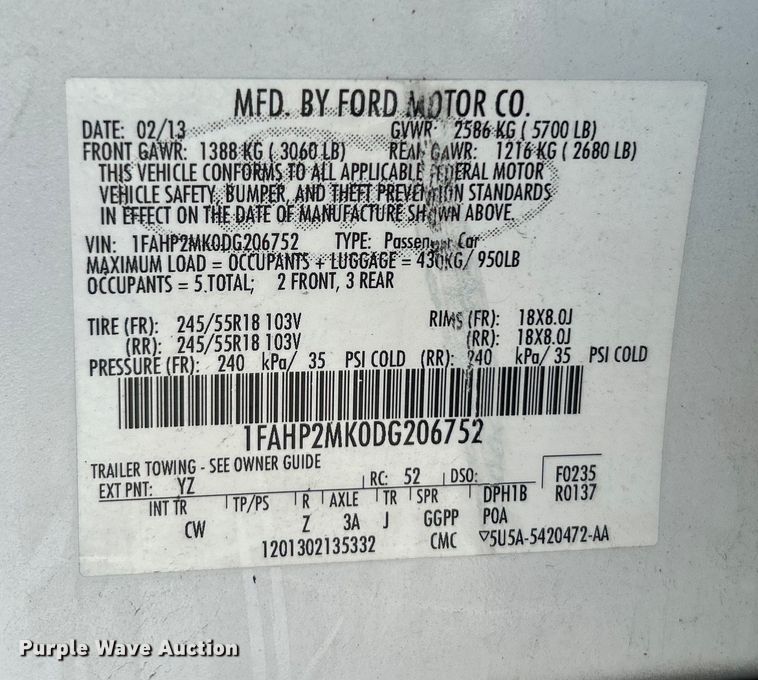 image for item EG0519 2013 Ford Taurus Police Interceptor 