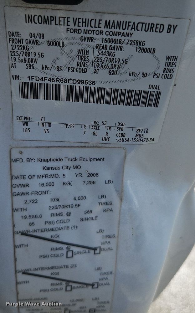 image for item EI8171 2008 Ford F450 Super Duty XL  dump flatbed truck