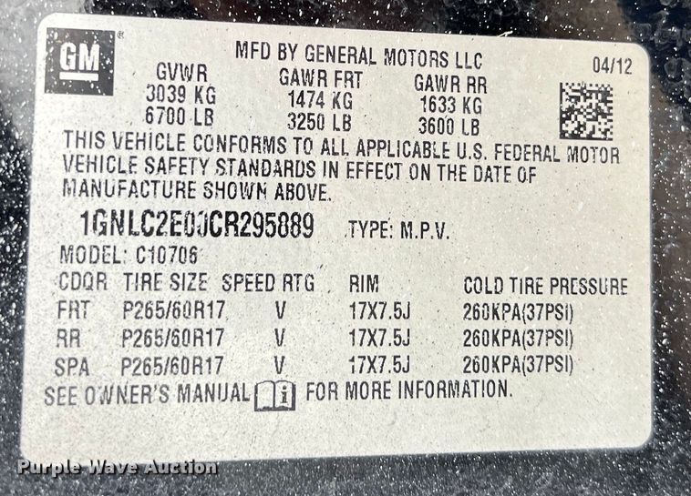 image for item EJ2844 2012 Chevrolet  Tahoe Police SUV