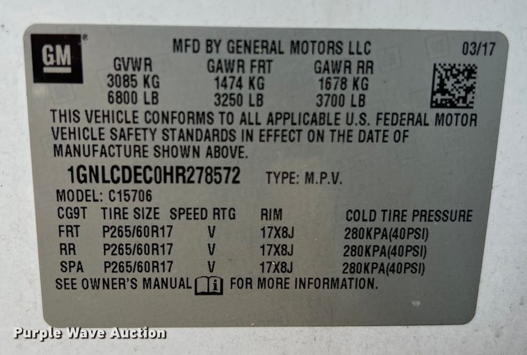 image for item EJ2845 2017 Chevrolet  Tahoe Police SUV