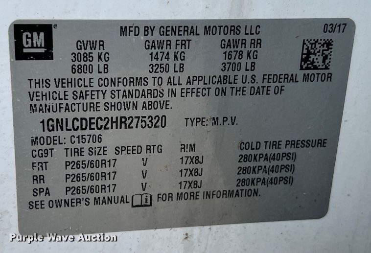 image for item EJ2848 2017 Chevrolet  Tahoe Police SUV