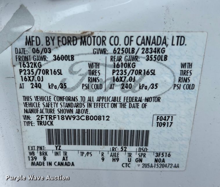 image for item EJ2849 2003 Ford F150 pickup truck