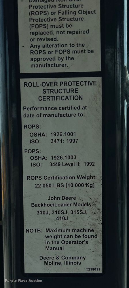 image for item EJ2851 2011 John Deere  310SJ backhoe