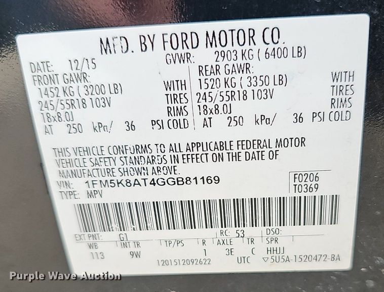 image for item EJ5766 2016 Ford  Explorer Police Interceptor SUV