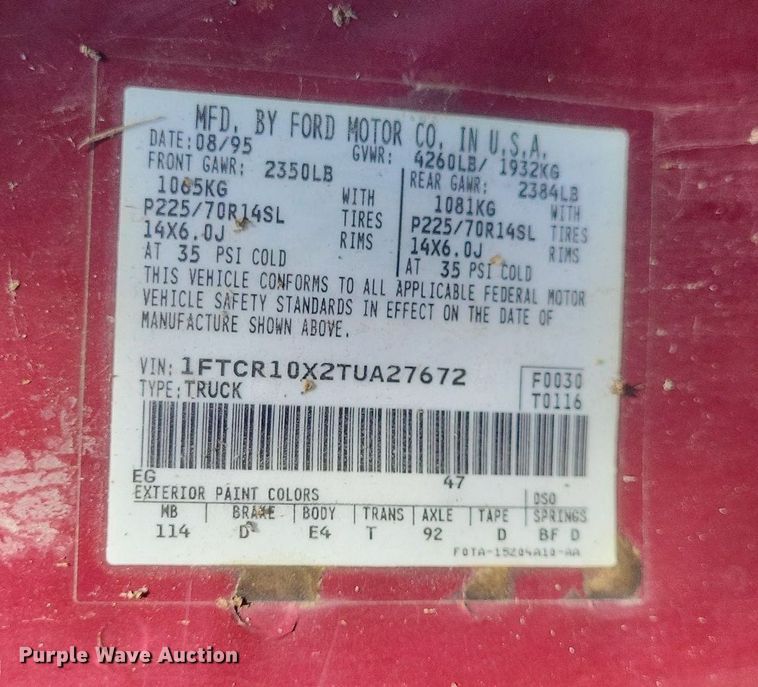 image for item EJ8018 1996 Ford  Ranger XLT pickup truck