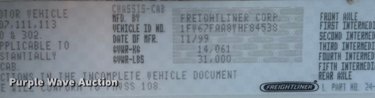 image for item LF9884 2000 Freightliner  FC70 street sweeper truck