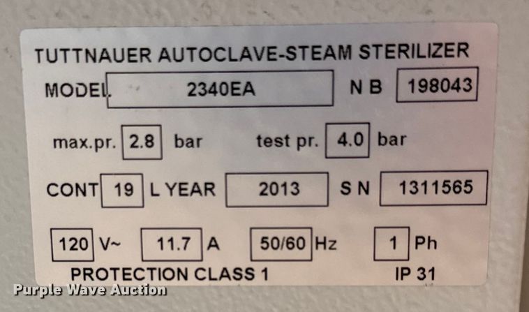 image for item LF9887 2013 Tuttnauer 2340EA autoclave-steam sterilizer