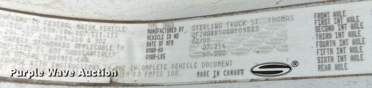 image for item LR9408 2008 Sterling  LT8500 sewer jetter truck