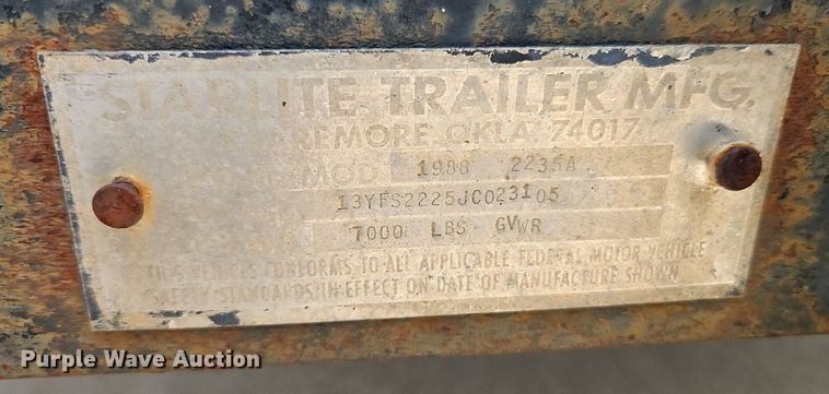 image for item NL9117 1988 Starlight 2235A equipment trailer