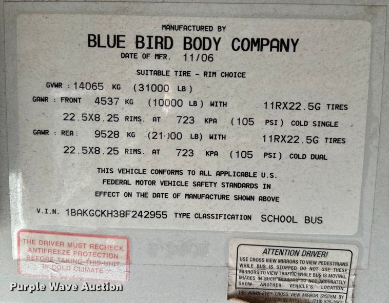 image for item NQ9690 2008 Blue Bird Vision school bus