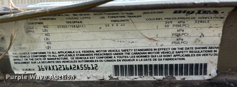 image for item NQ9701 2010 Big Tex utility trailer