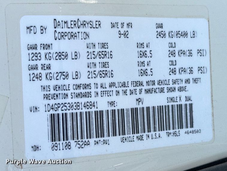 image for item NQ9704 2003 Dodge Caravan van