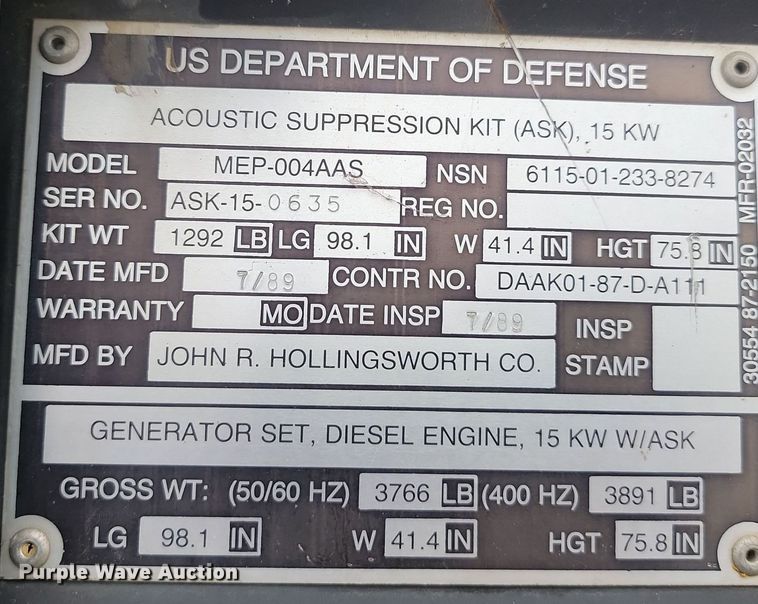 image for item OD9650 1989 MEP-004AAS generator