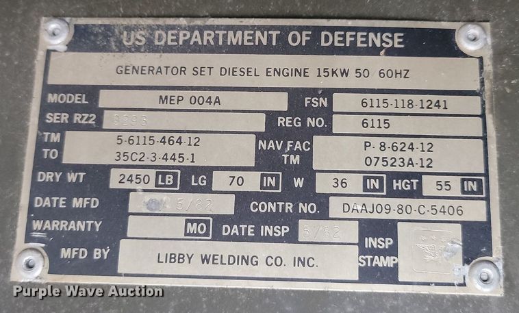 image for item OD9650 1989 MEP-004AAS generator