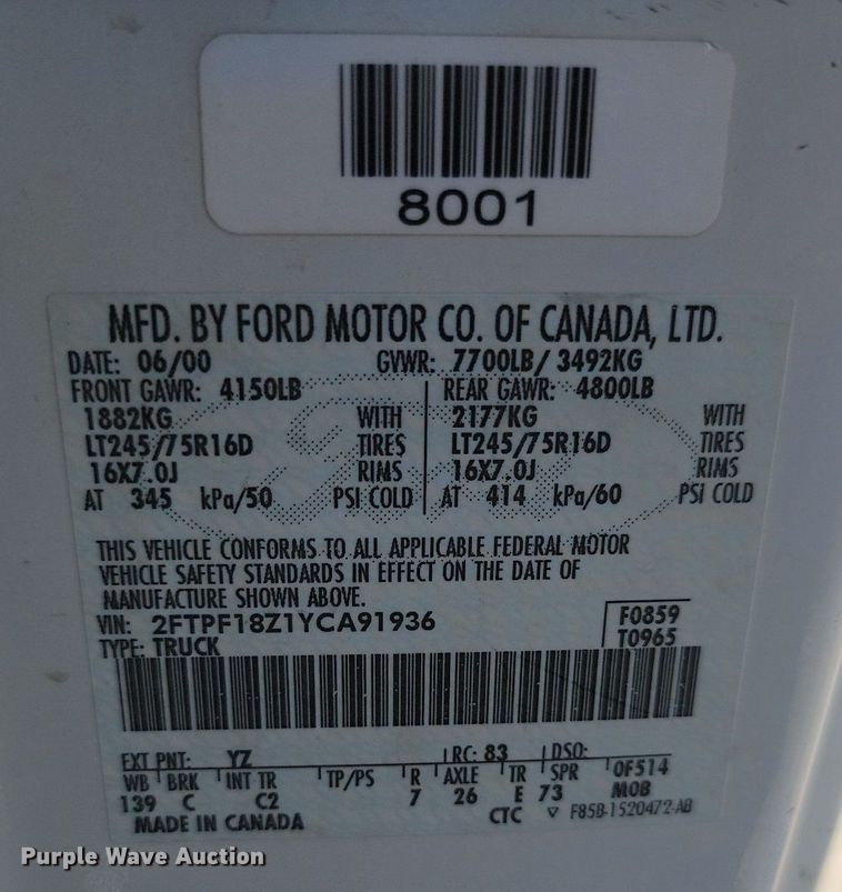 image for item OD9664 2000 Ford F150 pickup truck