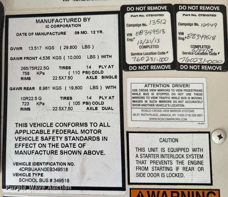 image for item OF9882 2014 IC Corporation  PB10500 school bus