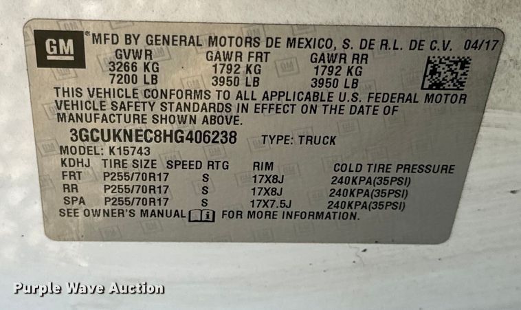 image for item OF9934 2017 Chevrolet  Silverado 1500 Crew Cab pickup truck