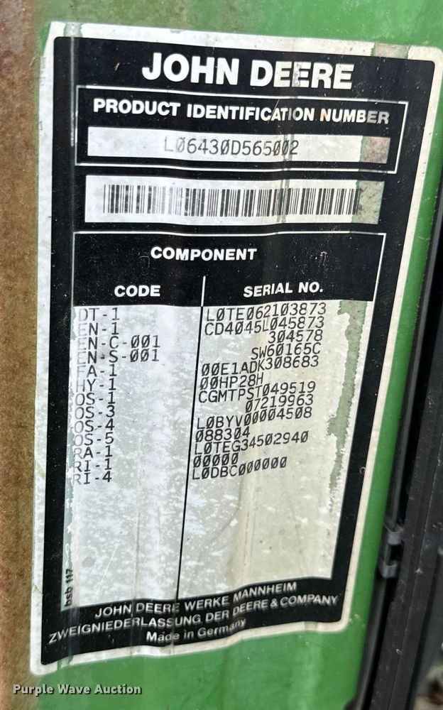 image for item OF9939 2008 John Deere 6430 MFWD tractor