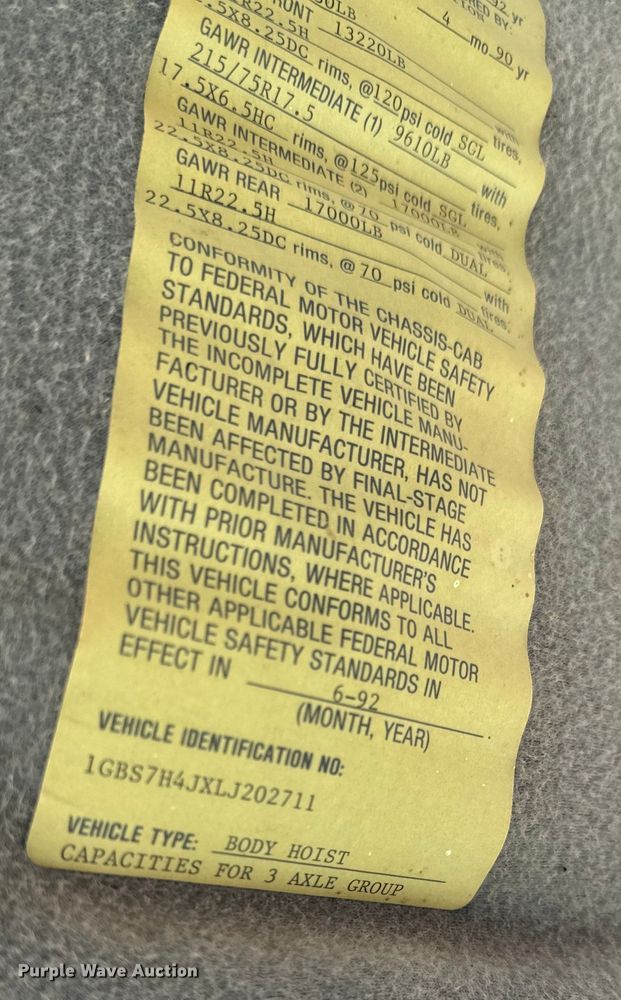 image for item DQ6923 1990 Chevrolet Kodiak C7 grain truck