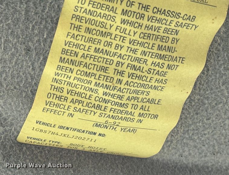 image for item DQ6923 1990 Chevrolet Kodiak C7 grain truck